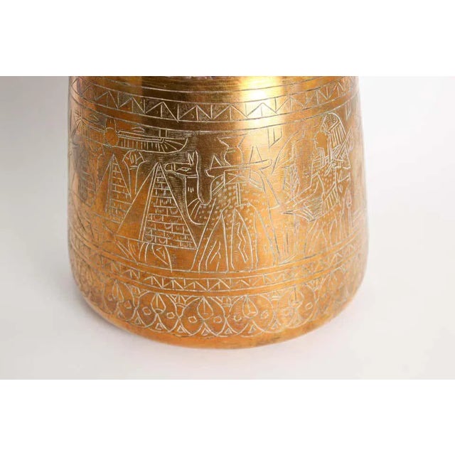 Hand Etched Egyptian Brass Vessel Jardiniere, 19th Century For Sale - Image 10 of 13