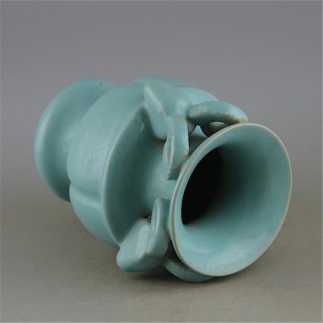 1950s Vintage Chinese Sky Blue Porcelain Three Rams Zun Vase, Ru Style Ceramic Ritual Vessel For Sale - Image 5 of 5