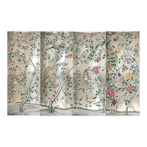 Contemporary Chinoiserie Peacock Wallpaper Hand Painted Wallpaper on Champagne Metallic - 4 Pieces