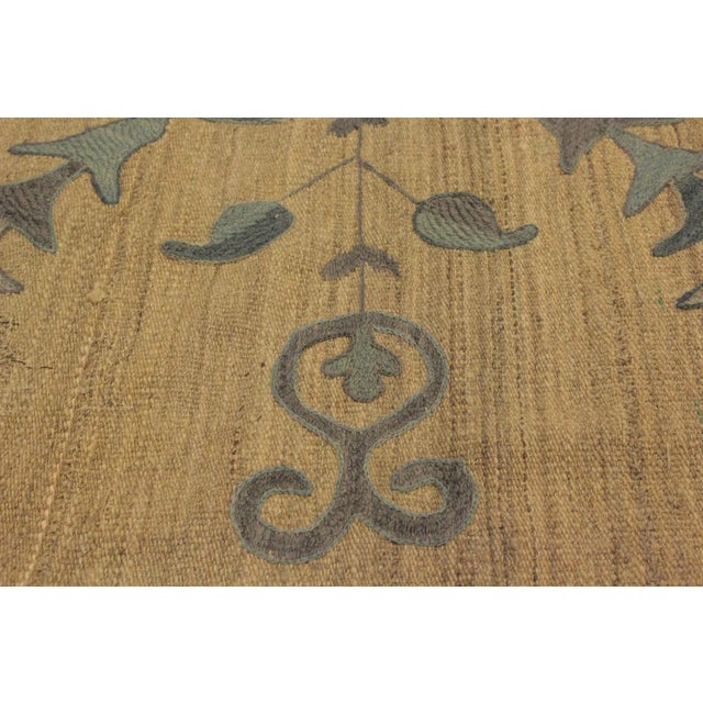 1990s Tribal Embroidered Ikat Kilim Gray/Blue Wool Rug- 5'10 X 7'10 For Sale In New York - Image 6 of 8