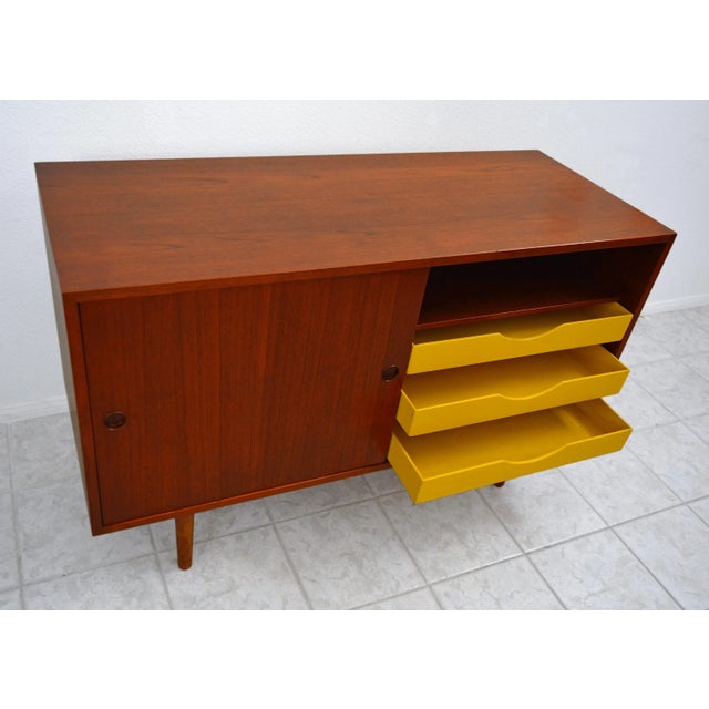 Wood Rare 1950s Borge Mogensen Teak Credenza With Yellow and Orange Drawers by Soborg For Sale - Image 7 of 12