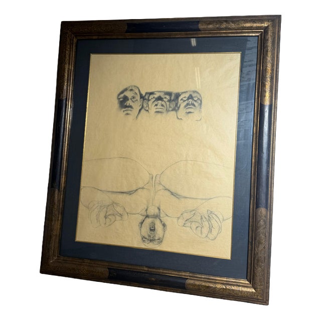 René Knapen, Nude, Figurative Composition, Graphite Drawing, Framed For Sale