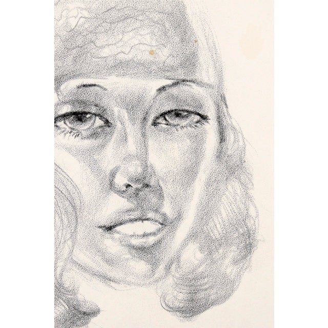 Bohemian Woman - Rare and Signed Graphite Portrait Drawing on Textured Paper by Eugene Hawkins For Sale - Image 4 of 12