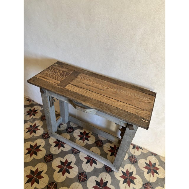 Wood Console Table in Patinated Oak and Fir, 1940s For Sale - Image 7 of 8