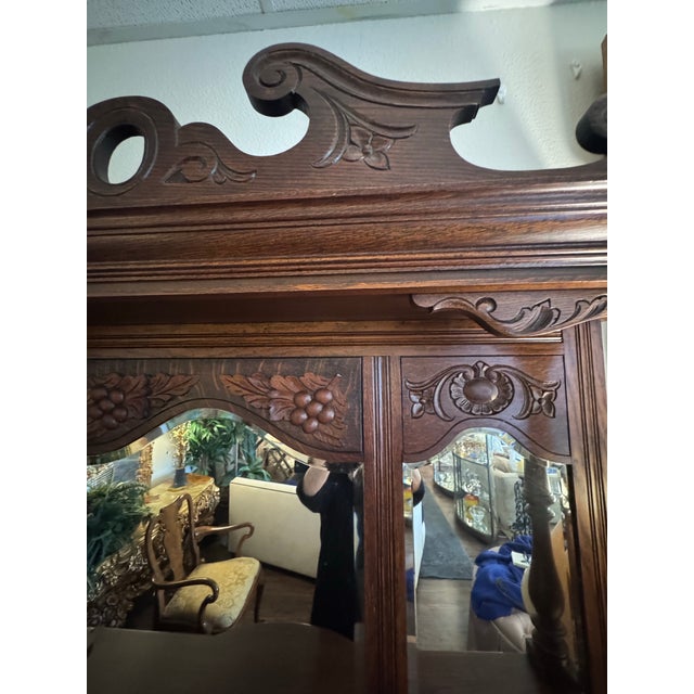 Victorian Antique American Renaissance Revival Oak Mirrored Sideboard, Circa 1890 For Sale - Image 3 of 11
