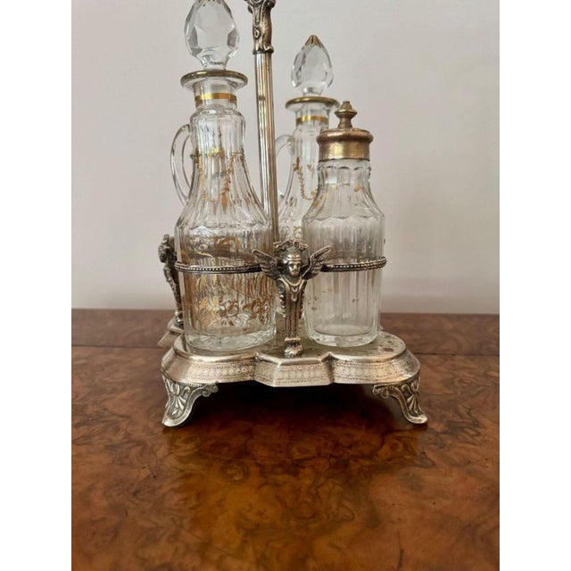 Antique Victorian Ornate Silver-Plated Cruet Set, 1860s, Set of 5 For Sale - Image 4 of 8