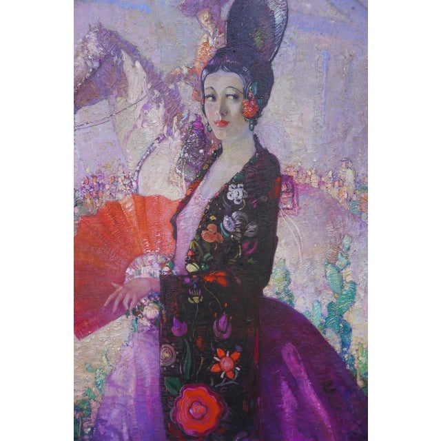 Figurative Allen Gilbert Cram, the Queen of the Fiesta Study in Mauve and Scarlet Circa 1925, Framed For Sale - Image 3 of 11