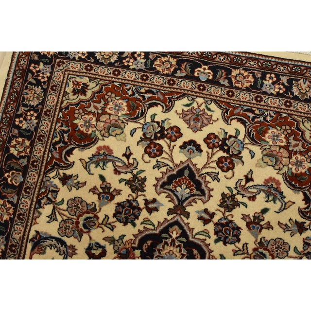 Ivory Fine Kashmar Rug 3’5′ X 4’8” Ivory Wool Traditional Hand-Knotted Carpet For Sale - Image 8 of 12