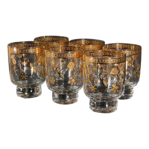c.1960's Culver Chantilly 22k Gold Footed Rocks Glasses - Set of 6