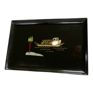 Vintage Couroc of Monterey "Swans of Boston" Serving/Bar Tray For Sale
