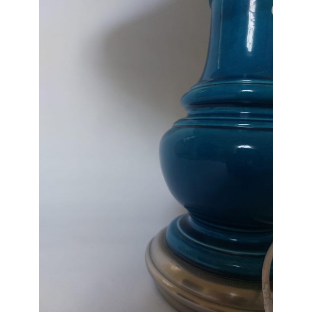 Mid-Century Blue Ceramic Wooden Table Lamp, 1960s For Sale - Image 12 of 18