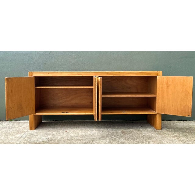 Wood Vintage 1970s Chevron Rattan Credenza For Sale - Image 7 of 18
