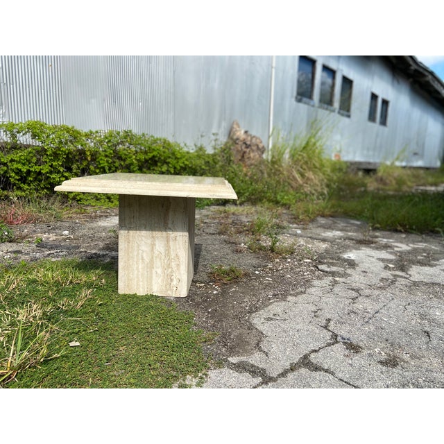 Italian Travertine Side Table With Beveled Edge For Sale In Tampa - Image 6 of 12
