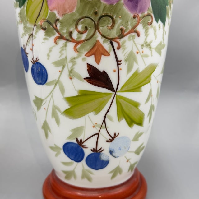 Large Antique Hand-Painted Bohemian Opaline Glass Vases, 1800s, Set of 2 For Sale - Image 9 of 18