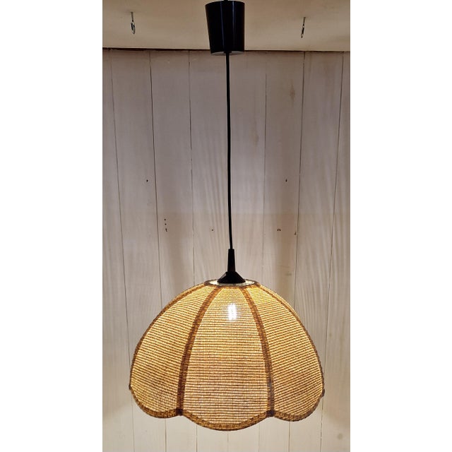 Black Vintage Ceiling Lamp with Wicker Shade from Zicoli Limbach, 1980s For Sale - Image 8 of 8