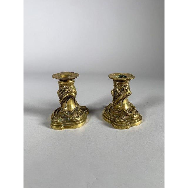 French Rococo Louis XV Style Gilt Bronze Candlesticks, 19th Century For Sale - Image 3 of 7