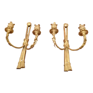 Pair Antique Gilt Bronze Ormolu Louis XV Style Sconces