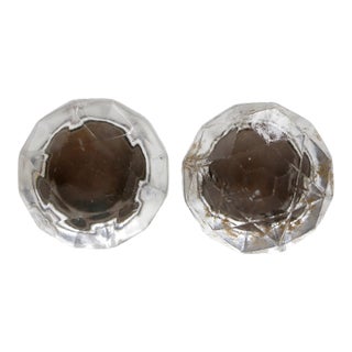 Pair of Late 20th Century Faceted Glass & Brass Cabinet Knobs For Sale