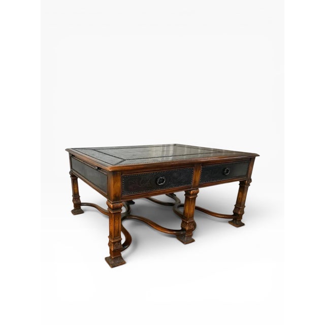 English 2010s Theodore Alexander Armoury Collection Etched Brass Cocktail Table For Sale - Image 3 of 14