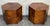 Pair of Mid-Century Modern hexagonal side tables by Lane Furniture. Featuring brass handles and two swinging doors on...