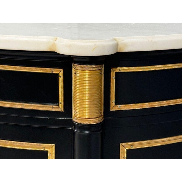 Black Maison Jansen Style, Louis XVI Bow Front Chest, Ebonized Wood, France, 1900s For Sale - Image 8 of 17
