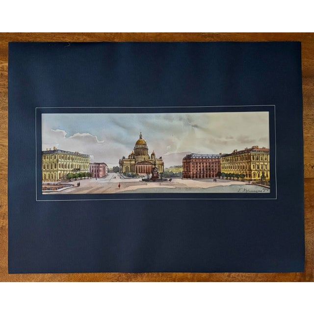 Original Galina Karmatskaya St. Petersburg Square Pen and Watercolor Painting, Matted For Sale - Image 12 of 12
