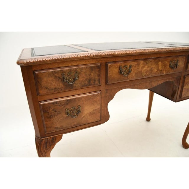 Black Antique Burr Walnut Leather Top Desk, 1930s For Sale - Image 8 of 9