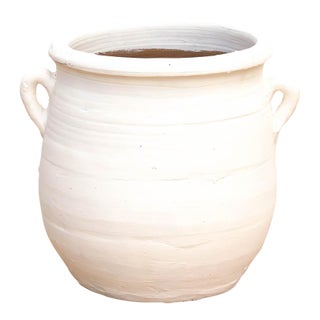 Handpainted Mykonos White Planter With Handles For Sale