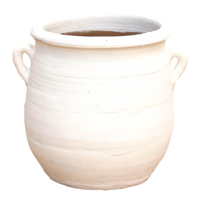 Handpainted Mykonos White Planter With Handles For Sale