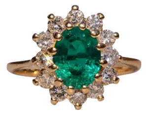 The Arbouin: Ladies 14K Laboratory Grown Emerald and Diamond Halo Ring