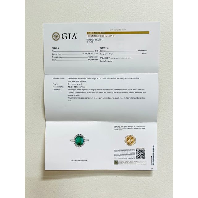 Metal Gia Brazilian Paraiba Tourmaline Oval and Diamond Ring in Platinum, Size 6.5 For Sale - Image 7 of 7