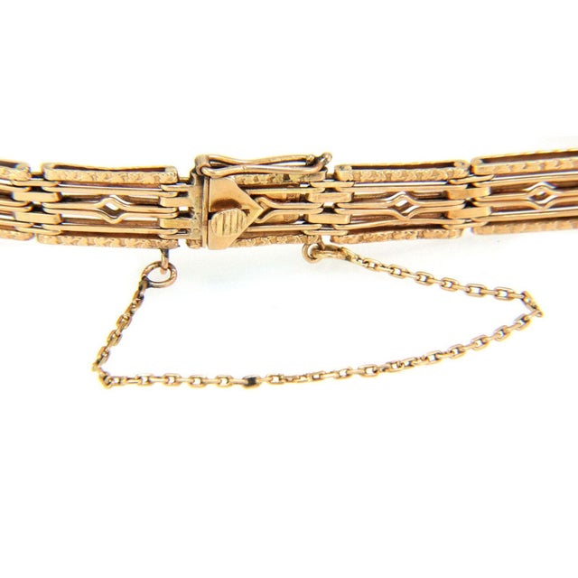 Retro 14k Rose Gold Fancy Rectangle Link 8mm Wide Bracelet For Sale - Image 4 of 6