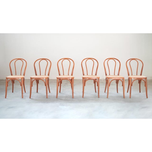 Postmodern Chairs in Curved Beech Wood and Straw Seat, 1990s, Set of 6 For Sale - Image 3 of 17