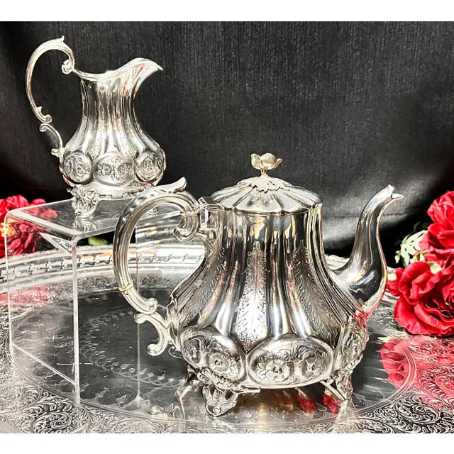 Metal Antique Tea and Coffee Service Wep Co. German Silver Plated Hand Chased - 6 Pieces For Sale - Image 7 of 12