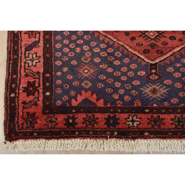 Zanjan Runner 3’6” X 9’3” Red Wool Vintage Tribal Hand-Knotted Oriental Rug For Sale - Image 11 of 14
