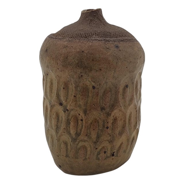1970s MCM Textured Studio Pottery Bud Vase in Earth-Tone Glaze For Sale