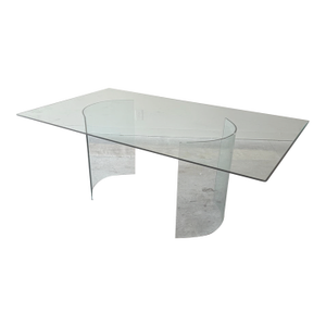 Post Modern Glass Double Pedestal Dining Table