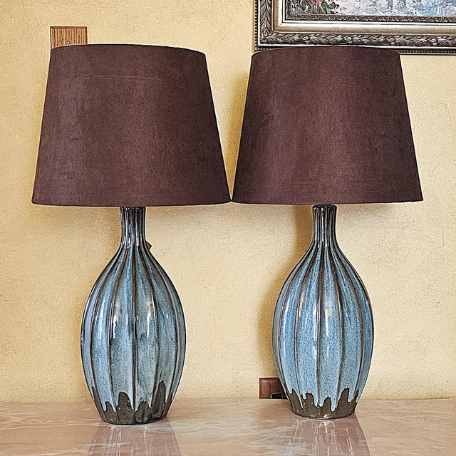 Turquoise Pottery Table Lamps – Mid‑Century Style, 32" - a Pair For Sale - Image 17 of 18