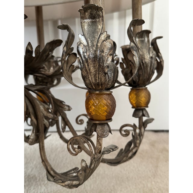 Vintage Fine European Gilt Silver Iron & Wood Double-Shaded Chandelier For Sale - Image 11 of 18
