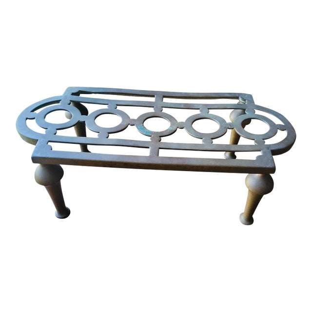 Antique Footman 1910 Solid Brass Kettle Stand Trivet English Plant Pot Riser William Tonks & Sons Stamped For Sale