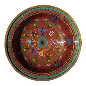 Large "Bowl of Good Fortune" Chinese Cloisonne Decorated With Bats 19th Century