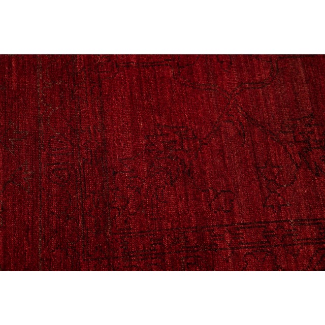 Modern Indian Handmade Red Geometric Wool Rug For Sale - Image 11 of 13