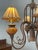1990s Vintage Mission Style 6-Light Large Chandelier Amber Glass Wrought-Iron For Sale - Image 5 of 5