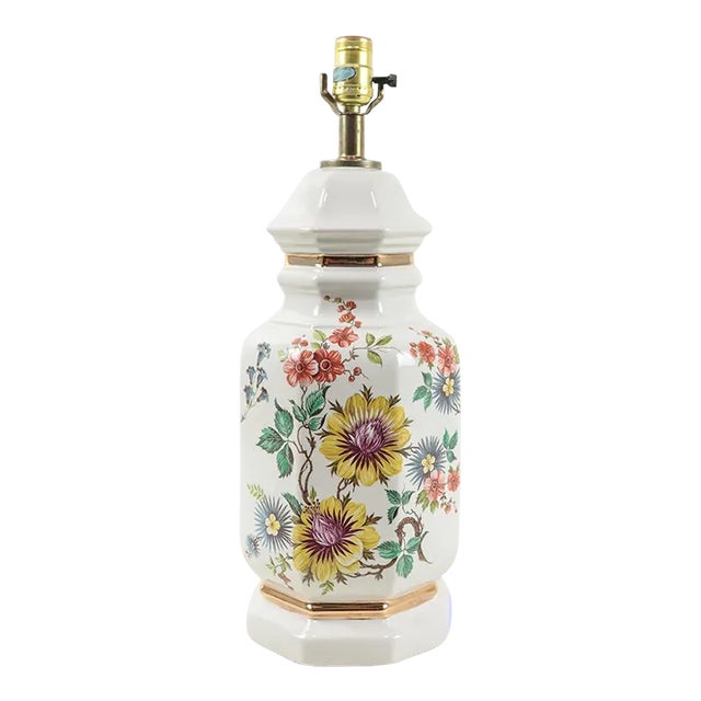 1970s Ceramic Ginger Jar Table Lamp With Floral Design For Sale