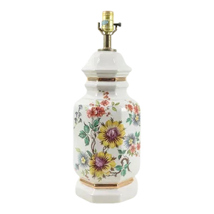 1970s Ceramic Ginger Jar Table Lamp With Floral Design