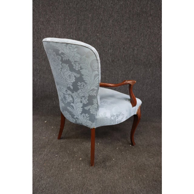 Queen Anne Mahogany Blue Damask Open Arm Chair For Sale In Philadelphia - Image 6 of 7