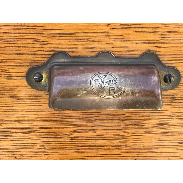 Antique Five Drawer Oak and Brass File Cabinet Yawman & Frbe MFG Co. For Sale - Image 12 of 18
