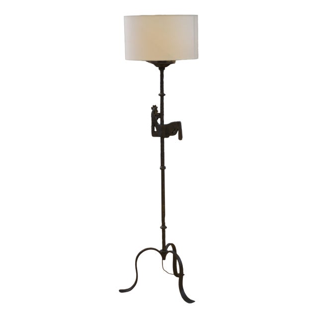 Wrought Iron Floor Lamp in the style of the Marolles Workshops, 1950s For Sale