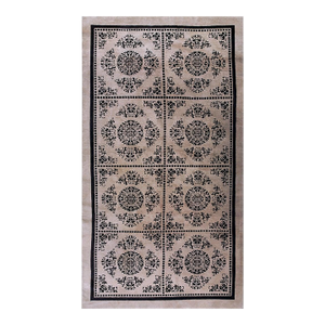 Luxurious Beige Open Field With Black Diamond Pattern Antique Chinese Peking Rug