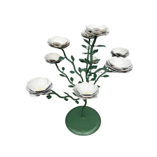 Whimsical Sculpture of Flower Blossoms, all hand-painted in a medium shade of green (similar to a sage color) and made of...